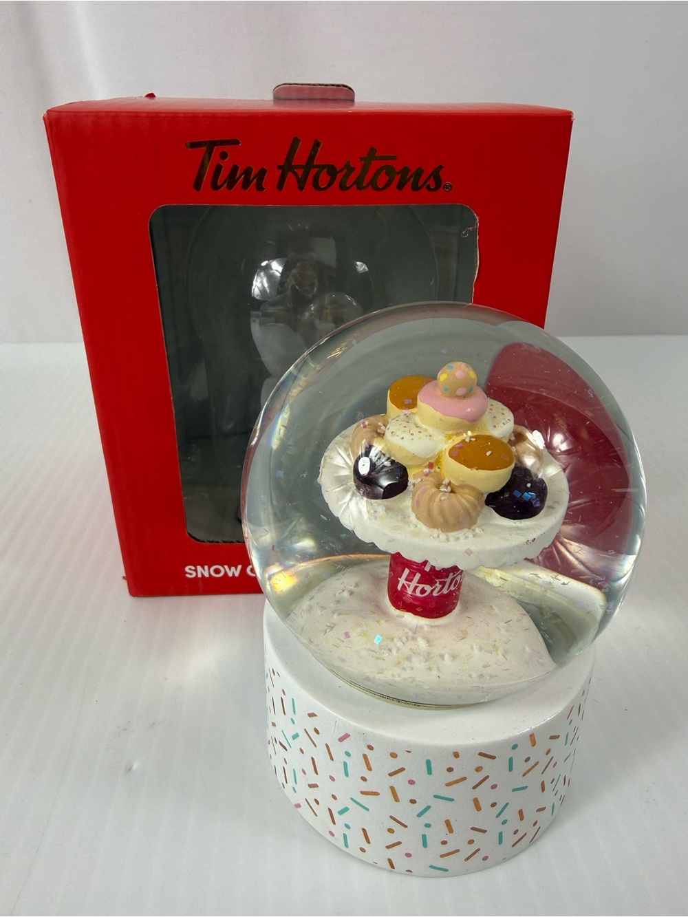 Tim Hortons Christmas Bake Stand Snow Globe Donuts 2024 Limited Edition w/ Box